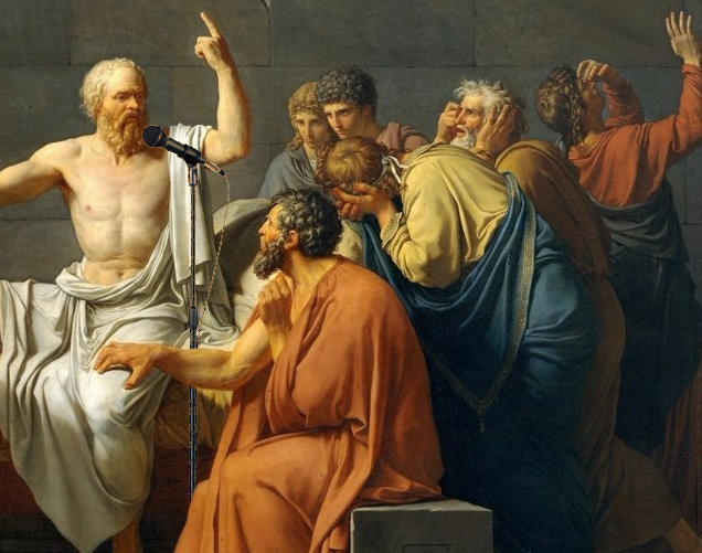 Socrates talking into a Mic